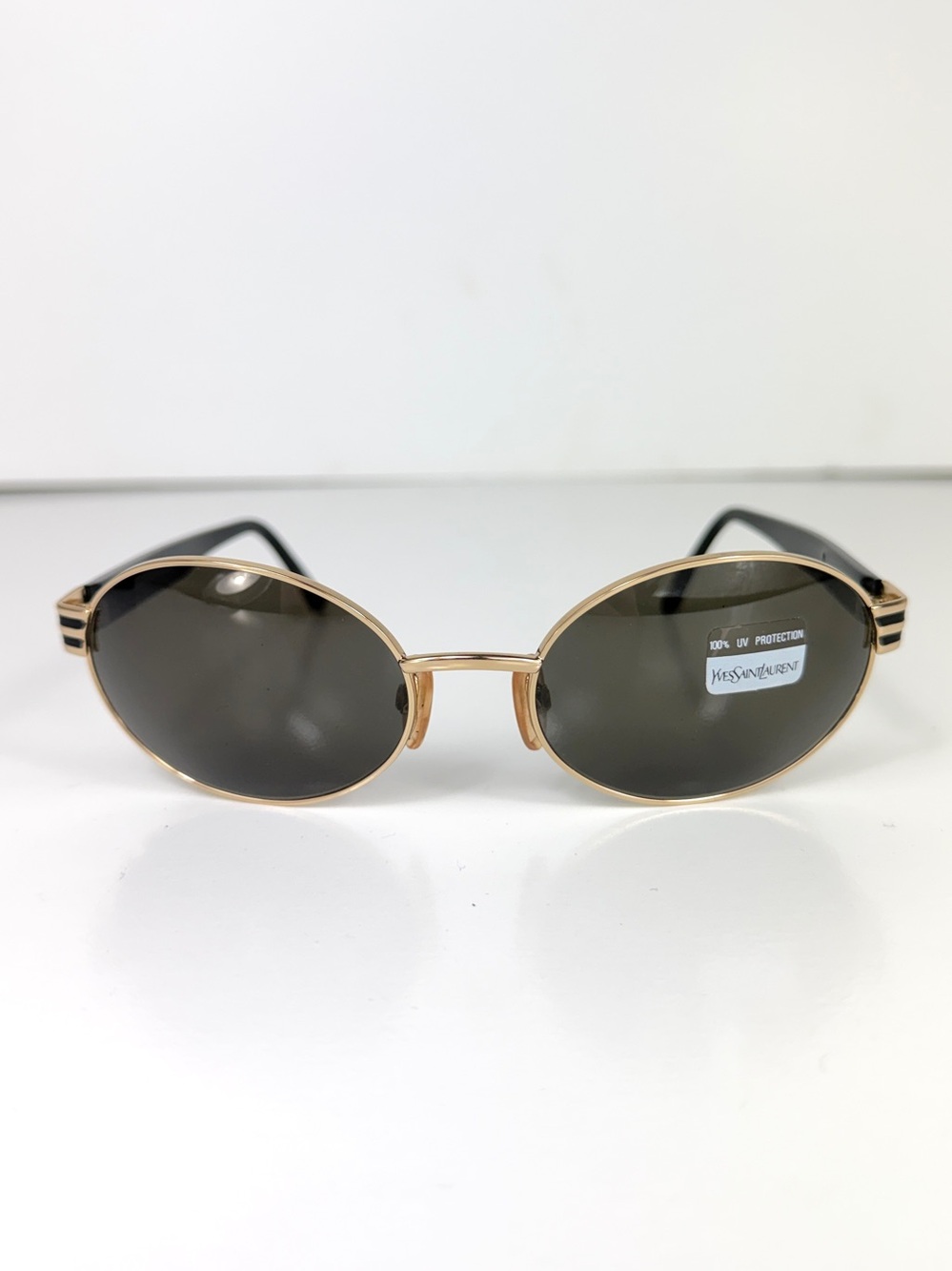 Vintage YSL Yves Saint Laurent 6050 Y105 Sunglasses Gold Black Deadstock Set VFC